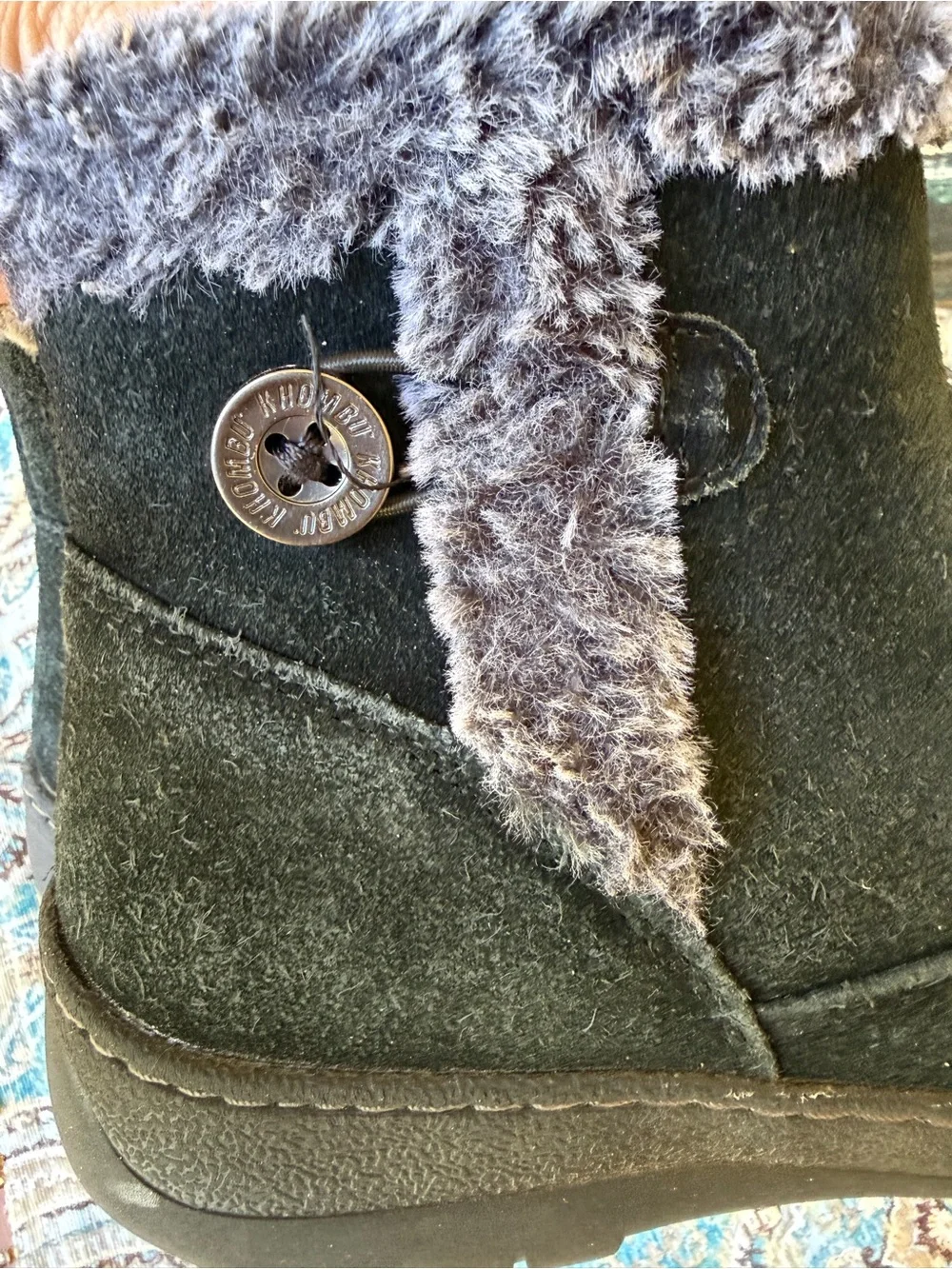Khombu Iris Suede Ankle Boots Faux Fur Winter Side Zip Black Women’s 8M